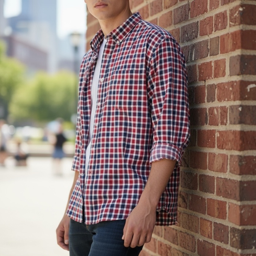 Jos A Bank Executive Collection Men's Red and Blue Plaid Shirt‎